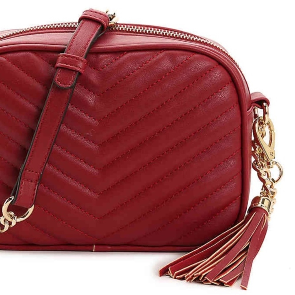 Memorial Day Sale! Red Quilted Chevron Crossbody Bag